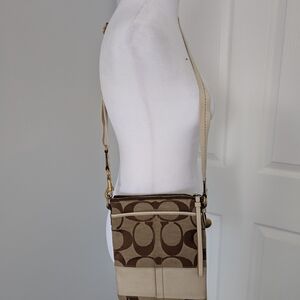 Vintage Coach Signature Canvas Brown and Cream Crossbody with Adjustable Strap